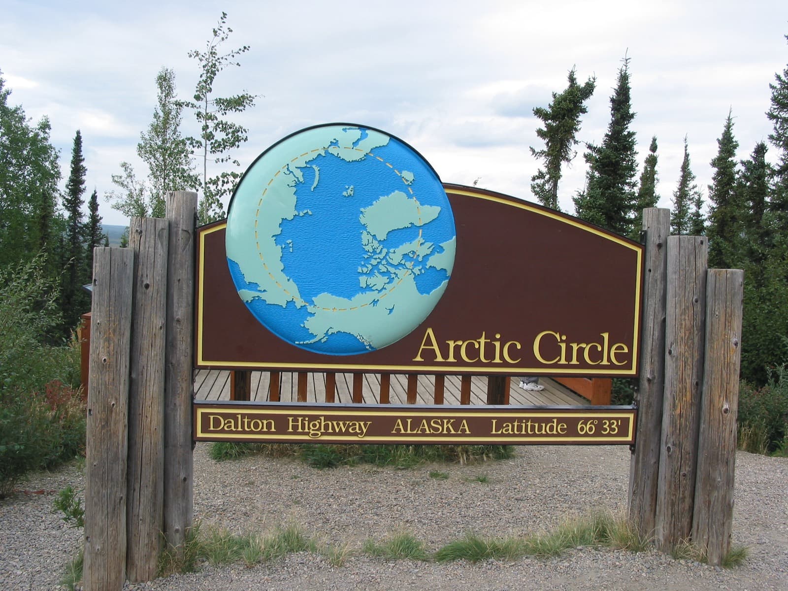 The Arctic Circle sign beside the Dalton Highway in interior Alaska